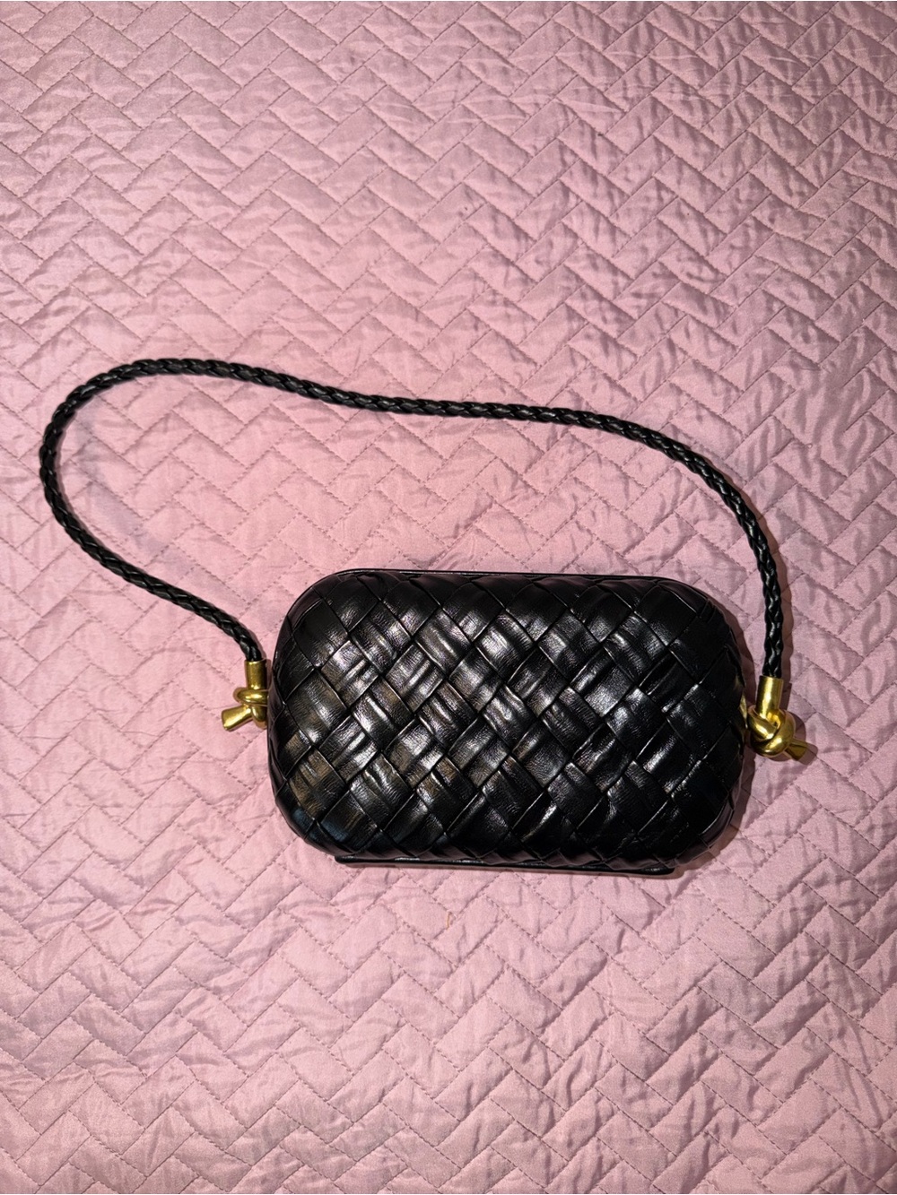 Black Woven Leather Crossbody Bag - Unbranded